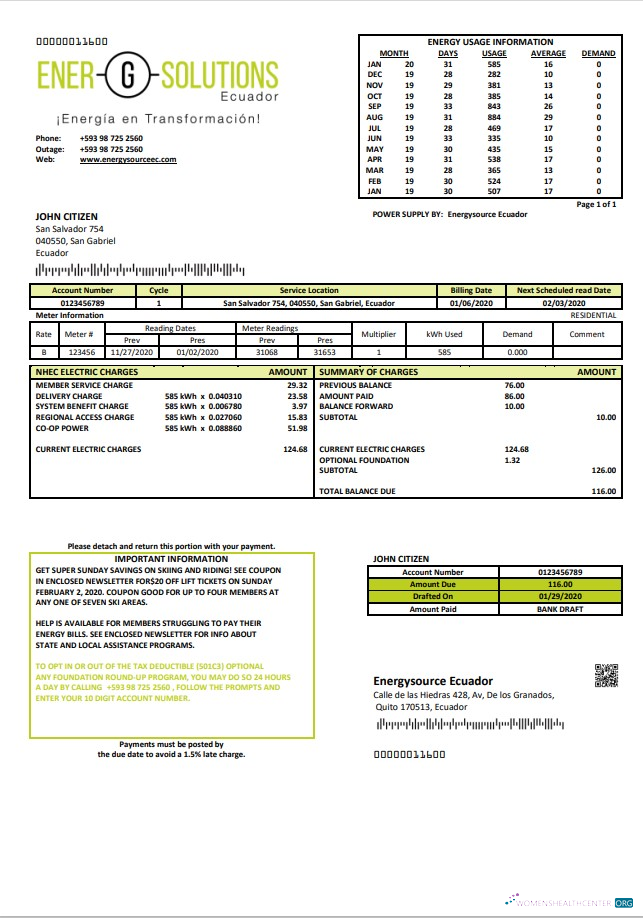 download Ecuador Energysource Ecuador energy utility bill template in Word and PDF format PDF template